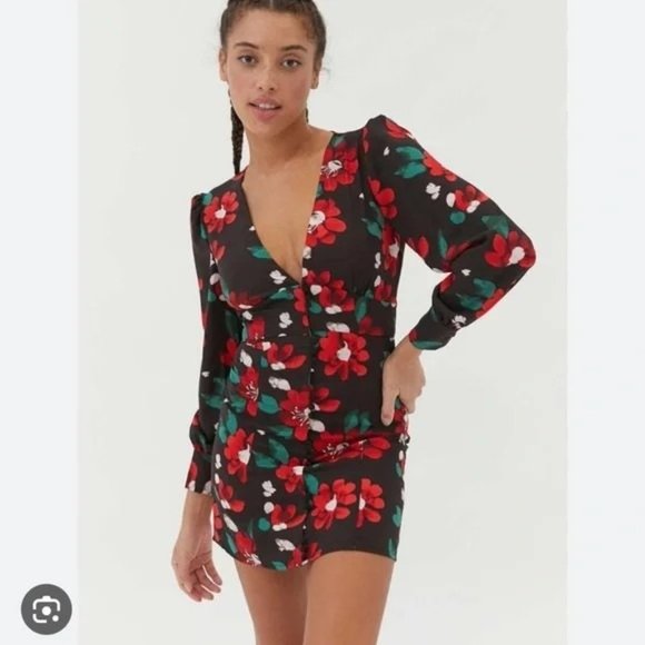 Urban Outfitters Dresses & Skirts - Urban Outfitters UO Michelle Plunging Long Sleeve Mini Dress, M, NWOT